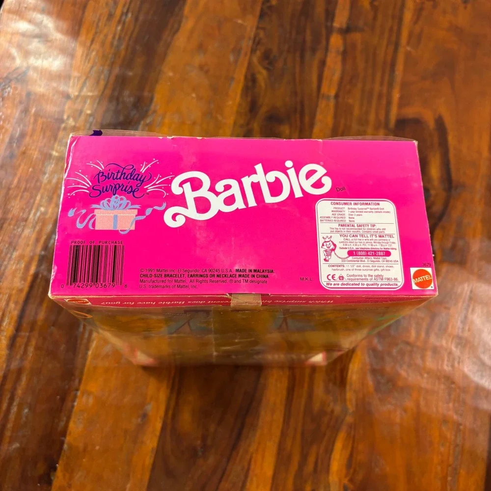 Vintage 1991 Birthday Surprise Barbie Doll Mattel 3679 New in Box Peach Gown